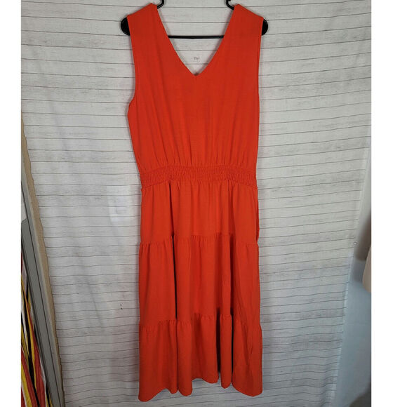 NINA LEONARD TIERED MINI DRESS IN BRIGHT ORANGE, SZ LARGE - Picture 9 of 15